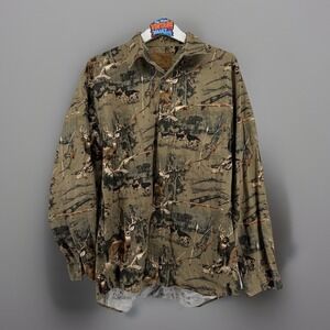 North River Outfitters Camo Hunting Shirt Mens XL Long Sleeve Deer Print Oak